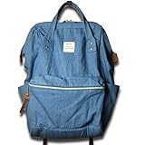 薄手デニム素材のガバッと開く口金入りリュック BL