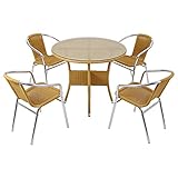 人工ラタンチェア4脚 丸テーブル1台 5点セット 強化ガラス ナチュラル 籐 肘掛け付き 家具 ファニチャー インテリア スタッキングチェア リビング chair 椅子 南国 アジアン バリ風 リゾー