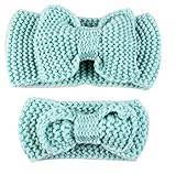 赤ちゃとマザー 親子ヘアバンド 冬秋 蝶結び 超萌え子供 母親ヘアアクセサリー 編みウールキャップ 編みイヤーマフ 母とベビー 遊び ヘアバンド (青)