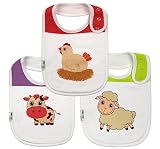 Set of 3 Soft Absorbent Cotton Drool Baby Bibs - Triple Snaps and Fleece Backing by Tiki Tiki Baby