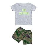 かわいい新生児キッズベイビーガールズボーイズOネック幸運な太陽の衣装レターショートスリーブTシャツトップス+ショートパンツセットコットンブレンド素材のスーツ0~24ヶ月の赤ちゃん (6M, グレー)