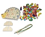 【KUENTAI】木製 ひもとおし 知育玩具 糸引き ピースゲーム 雑貨 おもちゃ キッズ 積み木 木製 ひも通し フルーツ 果物 アルファベット 数字 計算 (ハリネズミ)
