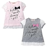 (ピンク/90cm)ベビー服 女の子 Tシャツ 半袖 チュールレース パフスリーブ 裾フリル リボン ロゴプリント 女児 ベビー