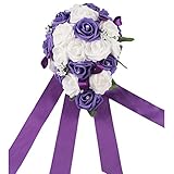 OurWarmウェディングブーケ 花束 結婚式披露宴ブライダルフラワー ウェディングブーケ ブライダルフラワー バラ 花嫁 造花 ブーケ (紫)