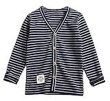 Plus Nao(プラスナオ) カーディガン 男の子 女の子 長袖トップス ボーダー ストライプ 子供用 Vネック 長袖 キッズ フクロウ ボタン 100 11 ネイビー 140cm