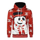 Holdego クリスマスプリントプルオーバーロングスリーブパーカースウェットシャツメンズプルオーバー　オーバーサイズ長袖トップスメンズ3Dクリスマスプリントロングスリーブセータートップ裏起毛暖かい3