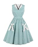 Botomi(ボトミ) Botomiスイングワンピースカップ袖Vネック50年代折り襟ウィンテージお呼ばれ結婚式フォーマルドレス格纹ボウタイスイング（04 / 2XL）