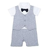 (アイム)iiniim　ベビー　連体　ロンパース　短袖　フォーマル　子供服　カバーオール　ベビースーツ　ボーイズ　紳士　蝶ネクタイ　新生児　シャツ グレー 80