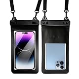 IPX8防水スマホポーチ 7.4インチユニバーサルフィット (iPhone 16/15/14/13 Plus Pro, Galaxy S25/S24/S23/S20シリーズ対応、付属ストラップ付き (ブラック)(1EA)