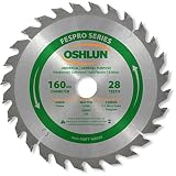 Oshlun SBFT-160028 160mm 28 Tooth FesPro General Purpose ATB Saw Blade with 20mm Arbor for Festool T