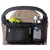 Lorcoo ベビーカー用 多機能小物入れ ジッパーポケット ドリンクホルダー （装着したまま折りたたみ可能） (二)