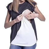 妊婦服 Timsa マタニティ パジャマ 授乳口 Tシャツ レディース トップス 半袖 無地 授乳口付き ルームウェア 春夏 快適 ゆったり 上着 産前 産後 日常用 (L, ダークグレー)
