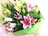 花 ギフト 大輪系 ピンクユリとグリーン 花束 25輪 ラッピング