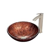 VIGO Mahogany Moon Glass Vessel Bathroom Sink and Duris Vessel Faucet with Pop Up, Brushed Nickel [並