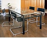 ガラスダイニングテーブル ブラックフレーム・クリアガラス天板 フロストガラス棚付き DT-2