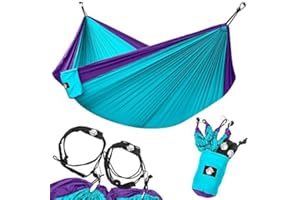 Legit Camping ダブルハンモック 軽量パラシュートポータブルハンモック ハイキング 旅行 バックパッキング ビーチ ヤードギア用 ナイロンストラップとスチールカラビナ付き