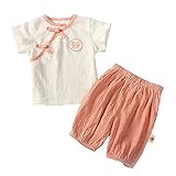 mikistory ベビー服 子供服 春夏秋 可愛い 綿100% 出産祝い 男女兼用 ベイビーガールズ 新生児モンク幼児夏用シャツセット袖スリムウォークと登りかわいい男の子＆女の子セットショーツ2個付