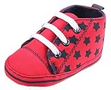 EOZY 可愛い 夏秋 ベビーシューズ ファーストシューズ 柔らかい 赤ちゃん靴 男の子 女の子 幼児 スター 星柄 ベビー スニーカー 歩行靴 第一歩 レッド 12.5cm