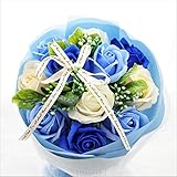 【セール中】BIO Newローズブーケ　期間限定、在庫限り！　フレグランスソープフラワー　クリアバック・ギフトボックス付　お祝い　記念日　お見舞い　バレンタインデー　ホワイトデー　母の日　　(ブルー)