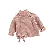Pojour ベビー服 子供服 女の子ニットセーター 冬 防寒 かわいいリボントップス おしゃれ 暖かい 厚手 綿 ベビールームウェア キッズ 丸首 子供 ガールズ トップス