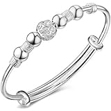 Yuren Women's Sterling Silver Beads Bangle Transfer Lucky Beads Bracelet Cuff Open Design