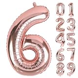 Lausatek バルーン アルミ風船 数字6 ナンバー 40インチ 大きい 誕生日 ハッピーバースデー 飾り付け 記念日 パーティー 約90cm ローズゴールド