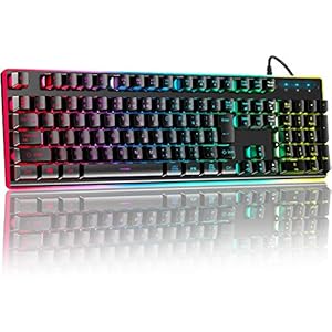 ゲーミングキーボード 有線 106キー日本語配列 25キー防衝突 PC用キーボード RGB1680万色 6種類LED色変え 仕事用/ゲーム用 防水仕様 Windows/Mac OS対応 在宅勤務 日本語説明書付き【一年間品質保証】HOKONUI