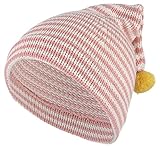 GEMVIE ニットハット 子供用 とんがり 可愛い ボンボン付き ストライプ キャップ ベビー帽子 編み物 保温 防風 おしゃれ お出かけ ビーニー ピンク