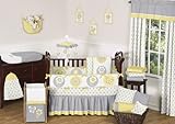Sweet Jojo Designs Yellow Gray and White Mod Garden Baby Girl Flower and Butterfly 9pc Crib Bedding 