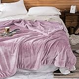 [Manatsulife] 毛布 ブランケット シングル 2枚合わせ ポカポカ あったか ぬくぬく 厚手 無地 丸洗い可能 ウォッシャブル 洗える 寝具 ひざ掛け ソファーカバー 掛け毛布 夏 冷房対策 秋冬用 TZ01 (ローズ, L、200CM*230CM)