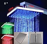 カスケーダ8インチスクエアマルチカラーLED雨シャワーヘッド、ステンレススチールBrushed Finish