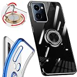 ガラスフィルムセット OPPO Reno9 A Reno7 A オッポ リノ 9a 7 a ケース 7a カバー サイドメッキ ソフト メタリック TPU クリア 透明 シンプル おしゃれ 便利 360度回転バンカーリング付きスマホケース（T0338-Reno7A-black）