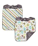 Baby Bib Set of 2 - Griaffe & Elephant Zoo on Gray Minky by Polka Dot Moon