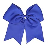 2個入り、18cm (7インチ)、伸縮性タイを使用した大型ブティックチア―ヘアボウ型の女の子の赤ちゃん用ポニーテール押さえ (ロイヤルブルー)