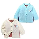 ベビー服 女の子 カーディガン 長袖 梨地接結天竺素材 ドット柄 ロゴ刺繍 花プリント 女児 ベビー (2.サックス/95cm)