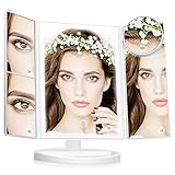 卓上ミラー　化粧鏡　折りたたみ式三面鏡　2倍＆3倍＆10倍拡大鏡付き　明るさ・角度180度自由調整　LEDライト38個付き　USBケーブル/単三電池給電　大きい鏡（38*25*14.5cm）女優ミラー