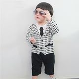 ベビー キッズ 赤ちゃん 子供服 フォーマル 紳士風 男の子 長袖 千鳥格ネクタイ付タキシード風カバーオール ロンパース結婚式 お宮参り 七五三 節句 入園式 入学式 出産祝い ギフト165