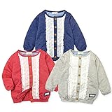 ベビー服 女の子 アウター カーディガン 長袖 裏毛 レース ワッペン 女児 ベビー (3.ネイビー/90cm)