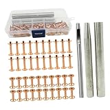 Deevoka レザーリベットセット 銅リベット セッティングツール付き 金属リベット レザークラフト ダブルキャップリベット DIYレザークラフト用レザークラフトツール, D