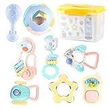 歯の教育用おもちゃを噛んでTeetherハンドベルのおもちゃ新生児のギフトセット赤ちゃん、8個ボトル内