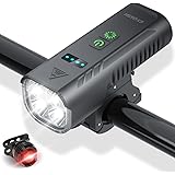自転車 ライト 【新登場 1400ルーメン & 15種類のライト】 自転車ヘッドライト USB充電式 5800mAh大容量 4つ高輝度ビーズ ハイビーム/ロービーム 防振 IPX6防水 モバイルバッテリー機能付 電池残量表示 テールライト付き 取り付