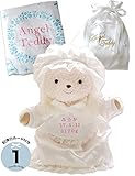 テディベア＆日本製ガーゼ身長バスタオル　記念日カード付き 出産祝い　誕生日プレゼント　プティルウ製