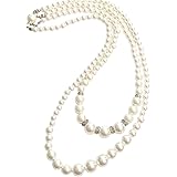 [Luxe mimosa] パールネックレス ガラスパール 2連 ロングネックレス 結婚式 入学式 フォーマル 卒業式 3way パーティーネックレス マグネット留め具 謝恩会 同窓会 成人式 発表会
