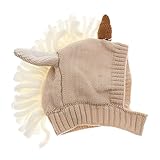 Prettyia 幼児　　赤ちゃん　　幼児　ユニコーン　　冬　　暖かい　　かぎ針編み　　帽子　　ビーニー　キャップ　耐久性　全2色　 - ベージュ