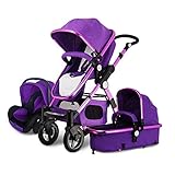 Lovelybabyベビーカー両対面　ハイシートベビーカー　ベビーベッド　ベビーバギー 折りたたみ　4輪機能　通気性良い　買い物かご付き 対象 新生児～36ヶ月 (パープル)