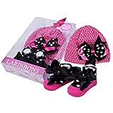 LaRibbons 幼児 エッセンシャル ベビー 女の子 かぎ針編み 帽子 & 靴下 ハット & ソックス ギフト セット (フクシア)