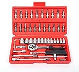 CERUE ツールセット 46pcs 1/4 ラチェット ソケット ドライバー トルクスレンチ 工具 メンテナンスセット