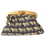 KILLYEDNA(キリーエドナ)木製口金クラッチバッグ・革紐ストラップ付(タイガー・ブラック)