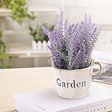人工ラベンダーinヴィンテージスタイルWhitewashed木製Stave Garden Bucket with Ropeハンドル