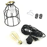 Industrial Cage Pendant Light with 15' Toggle Switch Black Plug-in Cord and Edison Bulb Included [並行